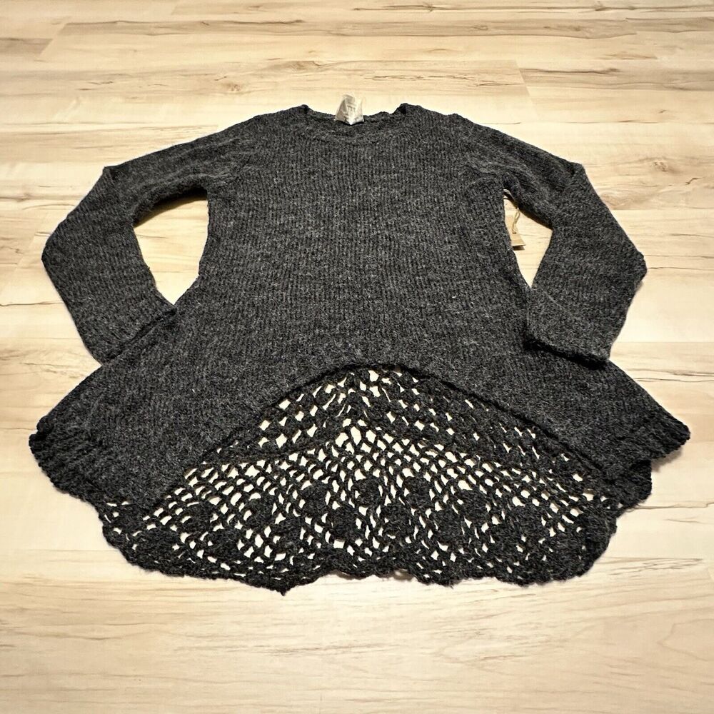PPLA‎ Women Small Sweater Laramie Knit Fit Flare Crochet Long Sleeve Gray New